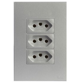 Conjunto Tomada Tripla 20a 4x2 - RECTA PRATA SATIN FOSCO